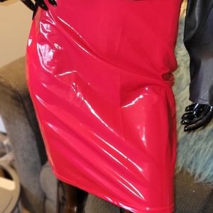 🔥SuperHawt Red Vinyl Mini Skirt!